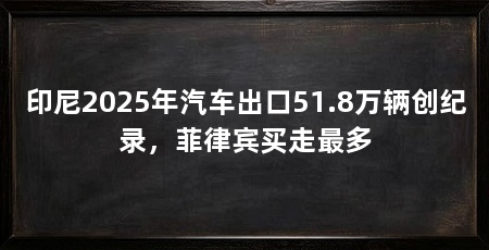 印尼2025年汽车出口51.8万辆创纪录，菲律宾买走最多