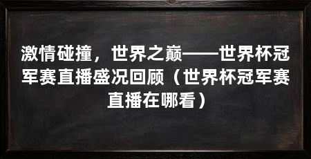激情碰撞，世界之巅——世界杯冠军赛直播盛况回顾（世界杯冠军赛直播在哪看）