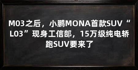 M03之后,小鹏MONA首款SUV“L03”现身工信部,15万级纯电轿跑SUV要来了