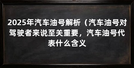 2025年汽车油号解析（汽车油号对驾驶者来说至关重要，汽车油号代表什么含义